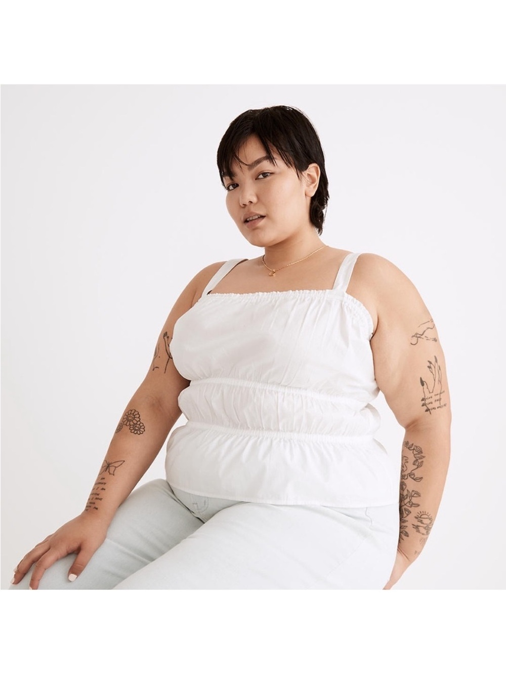 Madewell 100% Cotton Sophia
Peplum Tank White Smocked
Square-Neck Camisole - Picture 5 of 7